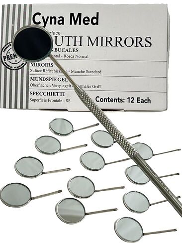 مرآة طب الأسنان 12pk #4 السطح الأمامي مع مقبض أدوات فحص الفم من الفولاذ المقاوم للصدأ OAL (12pk مع المقبض) in Kuwait