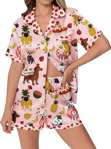 Ekouaer Womens Silk Satin Pajamas Set Animals Print PJS Button Down Lounge Lounge Set 2 قطعة نوم in Saudi Arabia