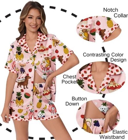 Ekouaer Womens Silk Satin Pajamas Set Animals Print PJS Button Down Lounge Lounge Set 2 قطعة نوم in Saudi Arabia