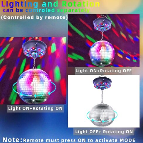 مرايا محرك الكرة مع الدوار عن بعد ، 5-10 دورة في الدقيقة قابلة للتعديل مع 23 RGBW LED مع وضع متعدد الضوء والتحكم في الصوت من 6 إلى 12 بوصة كرة المرآة (غير متضمن) in Saudi Arabia