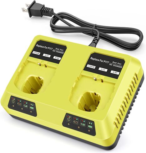 منفذ شحن مزدوج P117 شاحن سريع (متعدد الكيمياء) لRyobi 12V-18V ONE+ NiCd/NiMh/ليثيوم أدوات محطة شحن البطارية تناسب P100 P102 P103 P105 P107 P108 P122 P189 P191 P197 in Kuwait