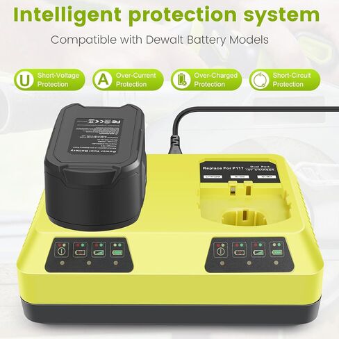 منفذ شحن مزدوج P117 شاحن سريع (متعدد الكيمياء) لRyobi 12V-18V ONE+ NiCd/NiMh/ليثيوم أدوات محطة شحن البطارية تناسب P100 P102 P103 P105 P107 P108 P122 P189 P191 P197 in Kuwait