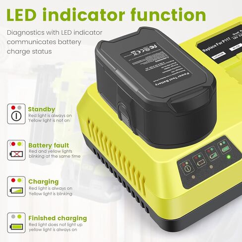 منفذ شحن مزدوج P117 شاحن سريع (متعدد الكيمياء) لRyobi 12V-18V ONE+ NiCd/NiMh/ليثيوم أدوات محطة شحن البطارية تناسب P100 P102 P103 P105 P107 P108 P122 P189 P191 P197 in Kuwait