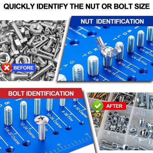 51 Nut and Bolt Thread Checker, Thread Gauge SAE & Metric with Screw Size Chart for Quickly Identifying Thread Sizes, Bolt Size Finder Made of Durable 6061 Aluminum for DIY, Automotive - Gifts for Men in Saudi Arabia