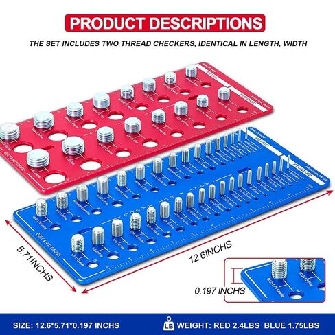 51 Nut and Bolt Thread Checker, Thread Gauge SAE & Metric with Screw Size Chart for Quickly Identifying Thread Sizes, Bolt Size Finder Made of Durable 6061 Aluminum for DIY, Automotive - Gifts for Men in Saudi Arabia