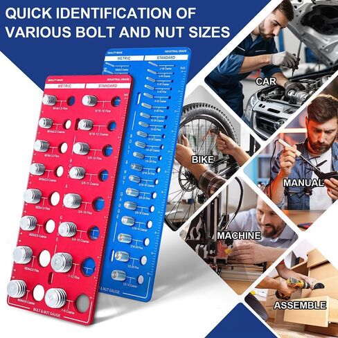51 Nut and Bolt Thread Checker, Thread Gauge SAE & Metric with Screw Size Chart for Quickly Identifying Thread Sizes, Bolt Size Finder Made of Durable 6061 Aluminum for DIY, Automotive - Gifts for Men in Saudi Arabia