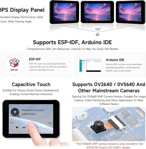 Waveshare ESP32-S3 3.5inch تسعية اللمسة اللوحة لمس عرض اللوحة B ، 320 × 480 ، IPS ، لون 262 كيلو ، QSPI ، واجهة الكاميرا على متن ، Wi-Fi و Bluetooth 5 ، ESP32 مع العرض ، مع حالة وقائية in Saudi Arabia
