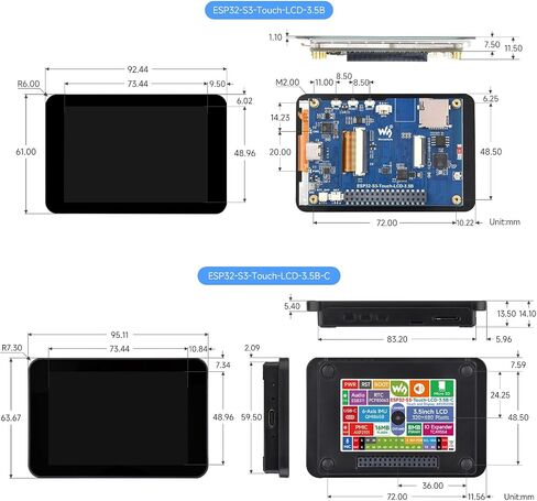 Waveshare ESP32-S3 3.5inch تسعية اللمسة اللوحة لمس عرض اللوحة B ، 320 × 480 ، IPS ، لون 262 كيلو ، QSPI ، واجهة الكاميرا على متن ، Wi-Fi و Bluetooth 5 ، ESP32 مع العرض ، مع حالة وقائية in Saudi Arabia