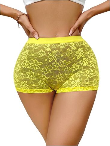 OYOANGLE Women's Lace Sheer Boyshorts Underwear Mid Rise Comfy Breathable Panties in Saudi Arabia