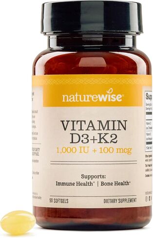 NatureWise Vitamin D3 1000IU + K2 (MK7) 100mcg with Organic Extra Virgin Coconut Oil - Supports Calcium Absorption, Bone & Immune Health - Non-GMO, Soy & Gluten-Free - 90 Softgels[3-Month Supply] in Saudi Arabia