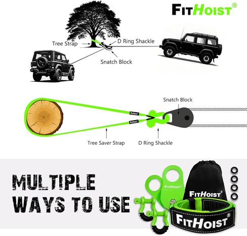 Offroad Recovery Kit, Snatch Block Pulley 10 Ton and Tree Saver Strap 3" x8' and 2pc Soft Shackle 1/2"x22", Winch Accessories for Car Truck SUV ATV in Saudi Arabia