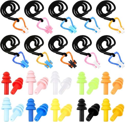 10 Pcs Swimming Nose Clip Earplugs with String Waterproof Swim Nose Plugs Soft Silicone Earplugs Protector Accessories for Adult Beginner Swimming Training Supplies in Saudi Arabia