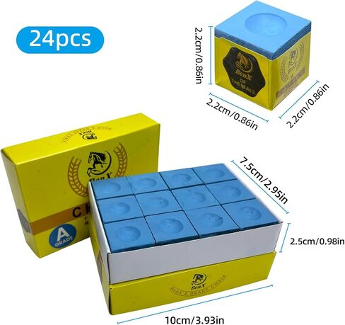 Pool Cue Chalk 24 Pack (2x12 boxes) - مكعبات الطباشير الأزرق البلياردو ، صيغة قبضة عالية ، درجة البطولة المهنية ، تطبيق خالٍ من الفوضى من أجل تعزيز الدوران والتحكم in Kuwait