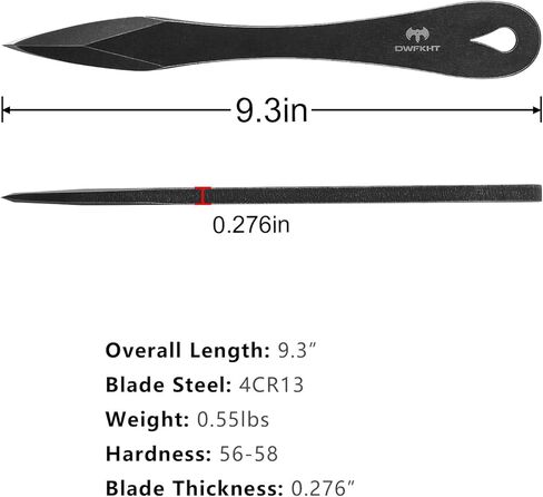 3 حزمة 9.3 "رمي المسامير ، سمك يصل إلى 0.276" مجموعة رمي تانغ كاملة ، متوازنة بشكل جيد ، لا تدور كاملة مع غمد النايلون للمنافسة والترفيه in Kuwait