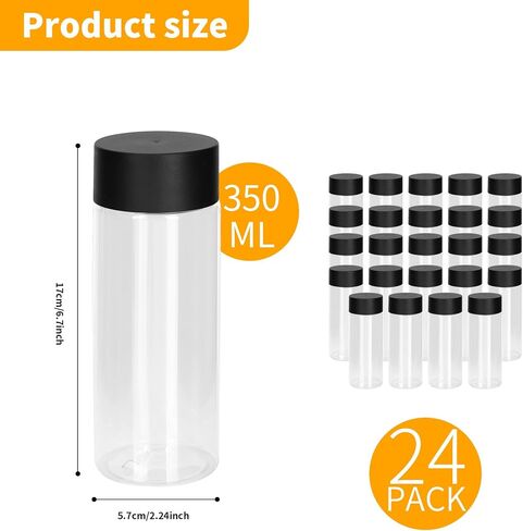 24 Pcs Clear Plastic Bottles Empty Sensory Bottles with Caps,10 Oz/ 300 ml PET Plastic Juice Reusable Leakproof Drink Container Bulk for Juice Milk (Black Lid) in Saudi Arabia