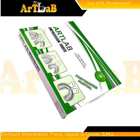 طقم 6pcs - صواني انطباع أسنان آمنة من الفولاذ المقاوم للصدأ الألماني ، والتصميم المثقب ، والأزواج العلوية والسفلية - M ، M ، L in Kuwait