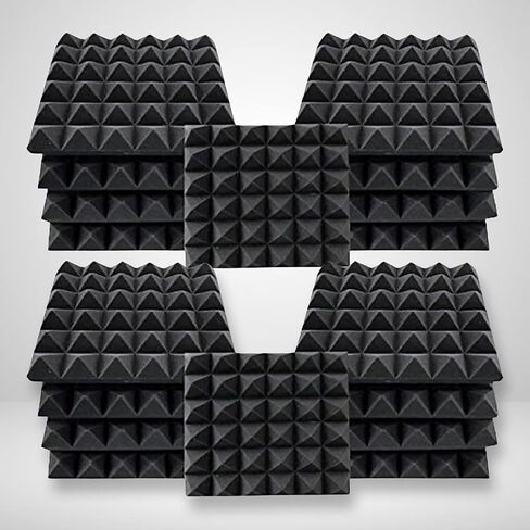 YGM Acoustic Foams® Pyramid Acoustic Panels 12" X 12" X 2", 50 Density Premium Grade Studio Noise, Echo Reduction and Absorption, 3D Structure (9 Red & 9 Black) in Saudi Arabia