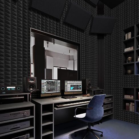 YGM Acoustic Foams® Pyramid Acoustic Panels 12" X 12" X 2", 50 Density Premium Grade Studio Noise, Echo Reduction and Absorption, 3D Structure (9 Red & 9 Black) in Saudi Arabia