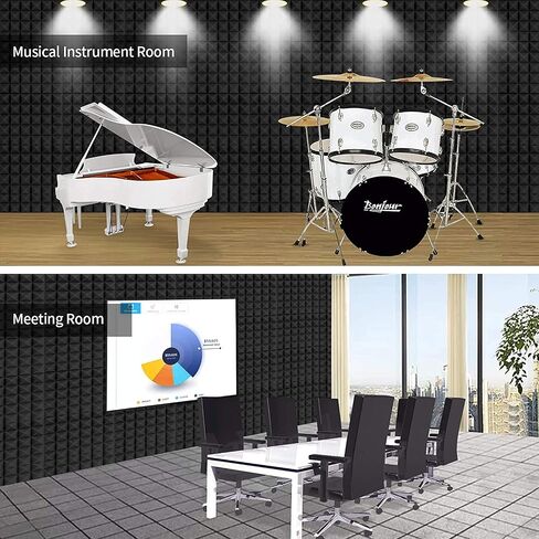 YGM Acoustic Foams® Pyramid Acoustic Panels 12" X 12" X 2", 50 Density Premium Grade Studio Noise, Echo Reduction and Absorption, 3D Structure (9 Red & 9 Black) in Saudi Arabia