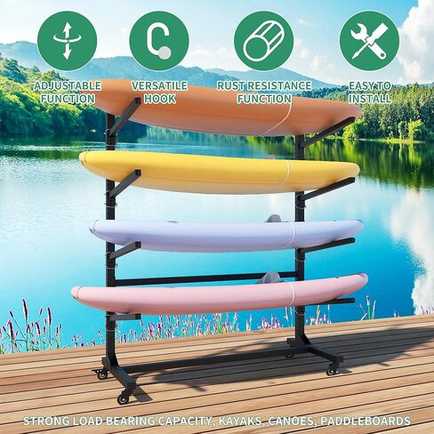 Heavy-Duty Kayak Storage Rack for Garage & Outdoor, Adjustable Kayak Racks for Kayak, Canoe, Surfboard & Paddleboard,Durable Outdoor Kayak Storage Rack（Black） in Kuwait