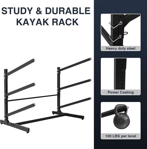 Heavy Duty Kayak Storage Rack - Adjustable Freestanding Stand for Kayaks, Canoes, Paddleboards, and Surfboards - Ideal for Garage, Shed, Dock, and Outdoor Storage in Kuwait