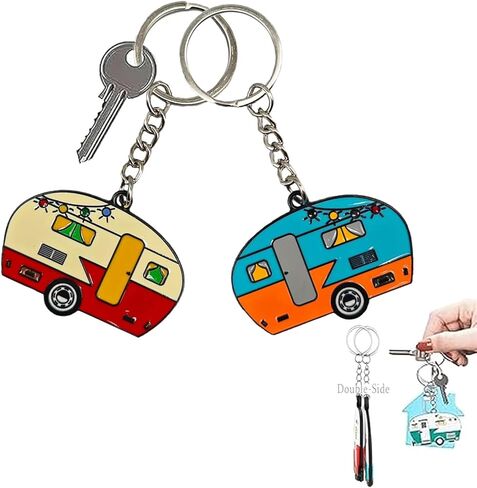 سلسلة مفاتيح Camper ، سلسلة مفاتيح التخييم المعدنية المزدوجة ، مجموعة إكسسوارات الأزواج RV من 2 للرجال نساء in Kuwait
