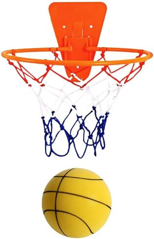 Silent Basketball and Hoop Set, Indoor Basketball Hoop for Kids and Toddlers, Quiet Basketball Dribbling No Noise, Mini Foam Basketball for Door or Wall Mounted, Indoor Dribble and Shoot(Wired Orange in Kuwait