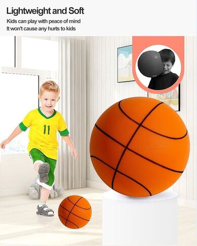 Silent Basketball and Hoop Set, Indoor Basketball Hoop for Kids and Toddlers, Quiet Basketball Dribbling No Noise, Mini Foam Basketball for Door or Wall Mounted, Indoor Dribble and Shoot(Wired Orange in Kuwait