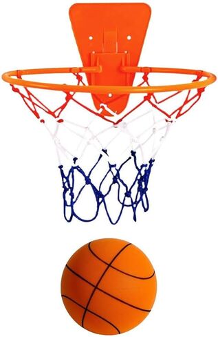 Silent Basketball and Hoop Set, Indoor Basketball Hoop for Kids and Toddlers, Quiet Basketball Dribbling No Noise, Mini Foam Basketball for Door or Wall Mounted, Indoor Dribble and Shoot(Wired Orange in Kuwait
