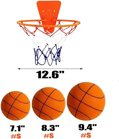 Silent Basketball and Hoop Set, Indoor Basketball Hoop for Kids and Toddlers, Quiet Basketball Dribbling No Noise, Mini Foam Basketball for Door or Wall Mounted, Indoor Dribble and Shoot(Wired Orange in Kuwait