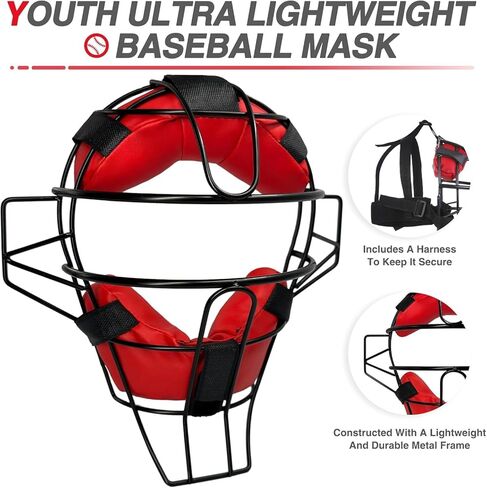 Baseball & Softball Catcher Face Mask for Maximum Protection, Traditional Style Steel Head Guard w/High Impact Absorption Foam Pad,for Adults & Kids in Kuwait