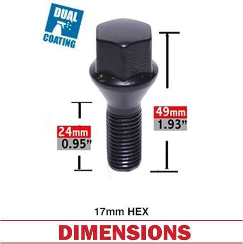 Wheel Accessories Parts Set of 20 Chrome 14x1.5 Lug Bolts Conical Seat with 17mm Hex, 33 mm Shank Length, Acorn Seat Lug Bolt Designed for Aftermarket Wheels (20 Bolts, Chrome, M14x1.5/14 1.5) in Saudi Arabia