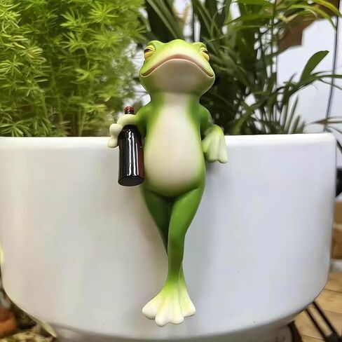 Miniature Frog Garden Statue Flower Pot Hanger Ornament, Funny Frog Figurines Plant Decorations for Pots Outdoor Women Gifts Decor Accessories for Yard Lawn Outside,2.92"x1.12"x4.94 in Saudi Arabia