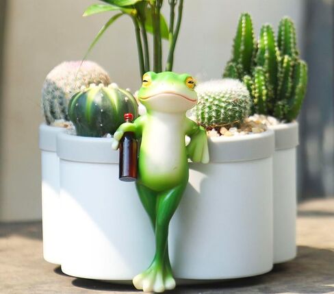 Miniature Frog Garden Statue Flower Pot Hanger Ornament, Funny Frog Figurines Plant Decorations for Pots Outdoor Women Gifts Decor Accessories for Yard Lawn Outside,2.92"x1.12"x4.94 in Saudi Arabia