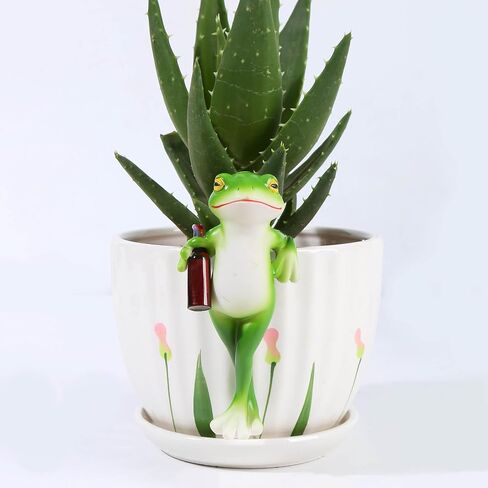 Miniature Frog Garden Statue Flower Pot Hanger Ornament, Funny Frog Figurines Plant Decorations for Pots Outdoor Women Gifts Decor Accessories for Yard Lawn Outside,2.92"x1.12"x4.94 in Saudi Arabia