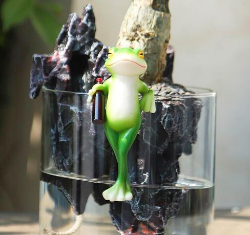 Miniature Frog Garden Statue Flower Pot Hanger Ornament, Funny Frog Figurines Plant Decorations for Pots Outdoor Women Gifts Decor Accessories for Yard Lawn Outside,2.92"x1.12"x4.94 in Saudi Arabia
