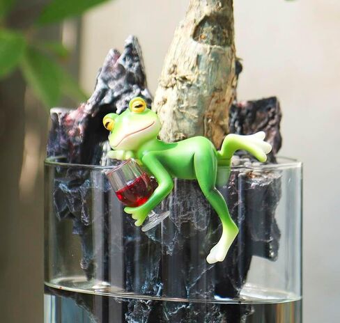 Miniature Frog Garden Statue Flower Pot Hanger Ornament, Funny Frog Figurines Plant Decorations for Pots Outdoor Women Gifts Decor Accessories for Yard Lawn Outside,2.92"x1.12"x4.94 in Saudi Arabia