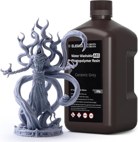 elegoo water water قابلة للغسل ABS ثلاثية الأبعاد راتنجات السيراميك الرمادي 2000g ، والأداء العالي ، ودائم ، ورائحة منخفضة ، وتوافق عريض لـ 405nm mslalcddlp 3d الطابعات in Kuwait