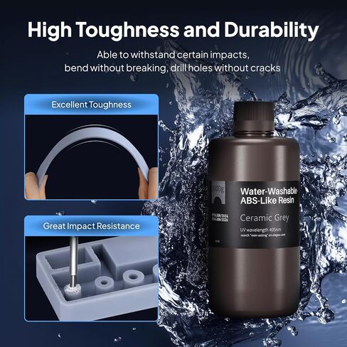 elegoo water water قابلة للغسل ABS ثلاثية الأبعاد راتنجات السيراميك الرمادي 2000g ، والأداء العالي ، ودائم ، ورائحة منخفضة ، وتوافق عريض لـ 405nm mslalcddlp 3d الطابعات in Kuwait