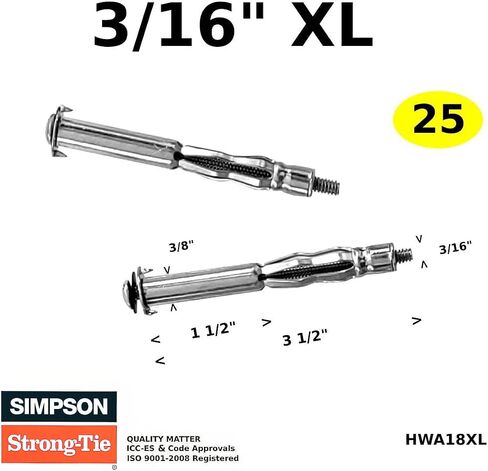 (Qty 25) 3/16XL Hollow Wall Anchors Heavy Duty Molly Bolt Zinc Plated 1/Box in Saudi Arabia