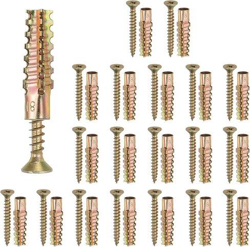 PATIKIL 20 Pcs Drywall Hollow Wall Anchors with Screws 0.16 x 1.38, Steel Dry Wall Anchors Kit for Wooden Concrete Plaster Hinge Hole Repair, Brass (5 x 30mm) in Saudi Arabia
