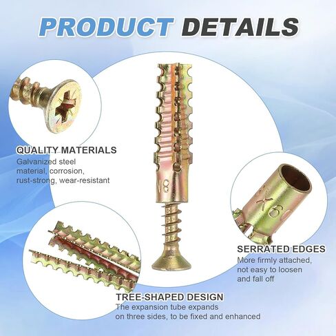 PATIKIL 20 Pcs Drywall Hollow Wall Anchors with Screws 0.16 x 1.38, Steel Dry Wall Anchors Kit for Wooden Concrete Plaster Hinge Hole Repair, Brass (5 x 30mm) in Saudi Arabia