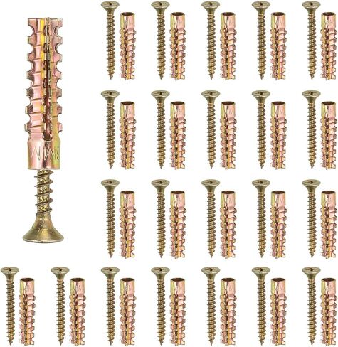 PATIKIL 20 Pcs Drywall Hollow Wall Anchors with Screws 0.16 x 1.38, Steel Dry Wall Anchors Kit for Wooden Concrete Plaster Hinge Hole Repair, Brass (5 x 30mm) in Saudi Arabia