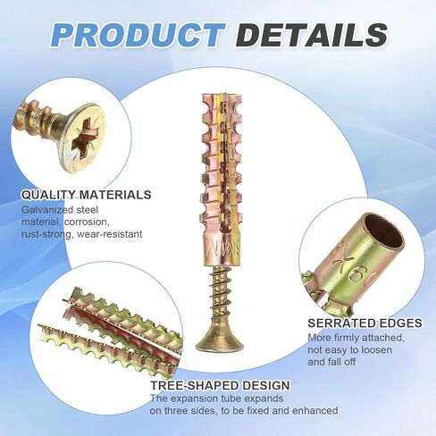 PATIKIL 20 Pcs Drywall Hollow Wall Anchors with Screws 0.16 x 1.38, Steel Dry Wall Anchors Kit for Wooden Concrete Plaster Hinge Hole Repair, Brass (5 x 30mm) in Saudi Arabia