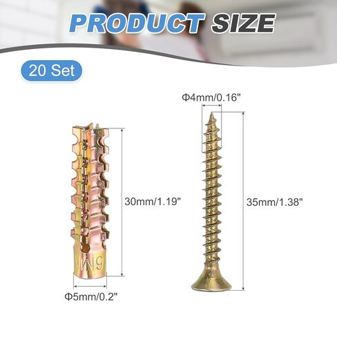 Patikil 20 PCS Drywall Hollow Wall Anchors مع مسامير 0.16 × 1.38 ، مجموعة مرساة الجدار الجاف الصلب لإصلاح فتحة فتحة الخرسانة الخشبية ، النحاس (5 × 30 مم) in Kuwait