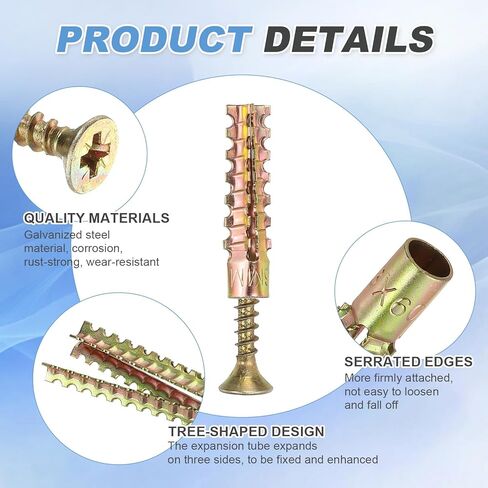 Patikil 20 PCS Drywall Hollow Wall Anchors مع مسامير 0.16 × 1.38 ، مجموعة مرساة الجدار الجاف الصلب لإصلاح فتحة فتحة الخرسانة الخشبية ، النحاس (5 × 30 مم) in Kuwait