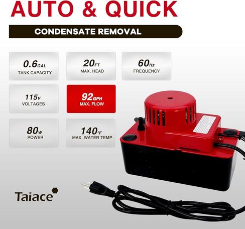 مضخة مكثف احترافية 115 فولت/120 فولت ، تدفق 79GPH و 15 قدمًا ، مفتاح أمان تلقائي لـ HVAC/AC/Dehumidifier/Furnace ، هادئ مع أنابيب 20 قدمًا و 2 × خرطوم المشبك in Saudi Arabia