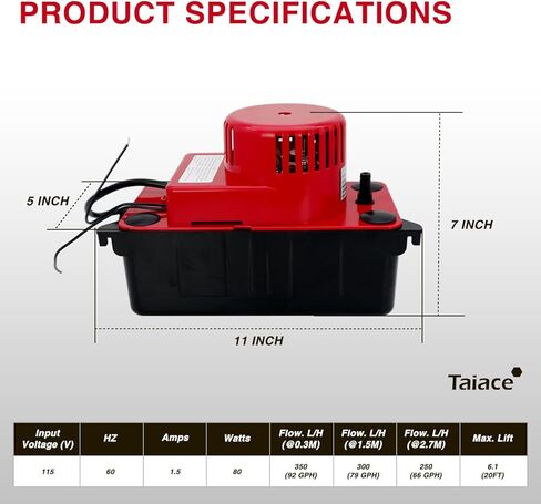 مضخة مكثف احترافية 115 فولت/120 فولت ، تدفق 79GPH و 15 قدمًا ، مفتاح أمان تلقائي لـ HVAC/AC/Dehumidifier/Furnace ، هادئ مع أنابيب 20 قدمًا و 2 × خرطوم المشبك in Saudi Arabia