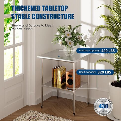 Stainless Steel Table 24 x 36 Inches Metal Prep Table with Adjustable Undershelf for Commercial Kitchen, Outdoor, Restaurant, Hotel & Garage in Kuwait
