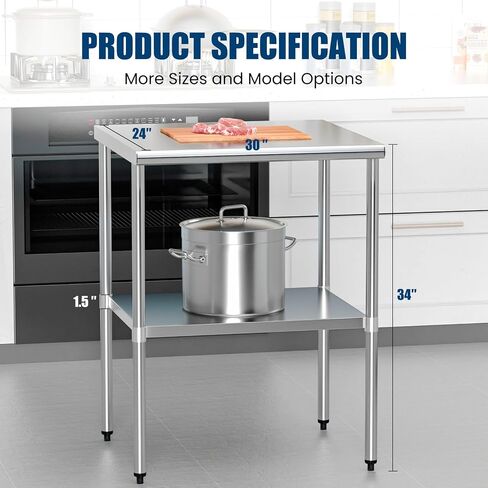 Stainless Steel Table 24 x 36 Inches Metal Prep Table with Adjustable Undershelf for Commercial Kitchen, Outdoor, Restaurant, Hotel & Garage in Kuwait